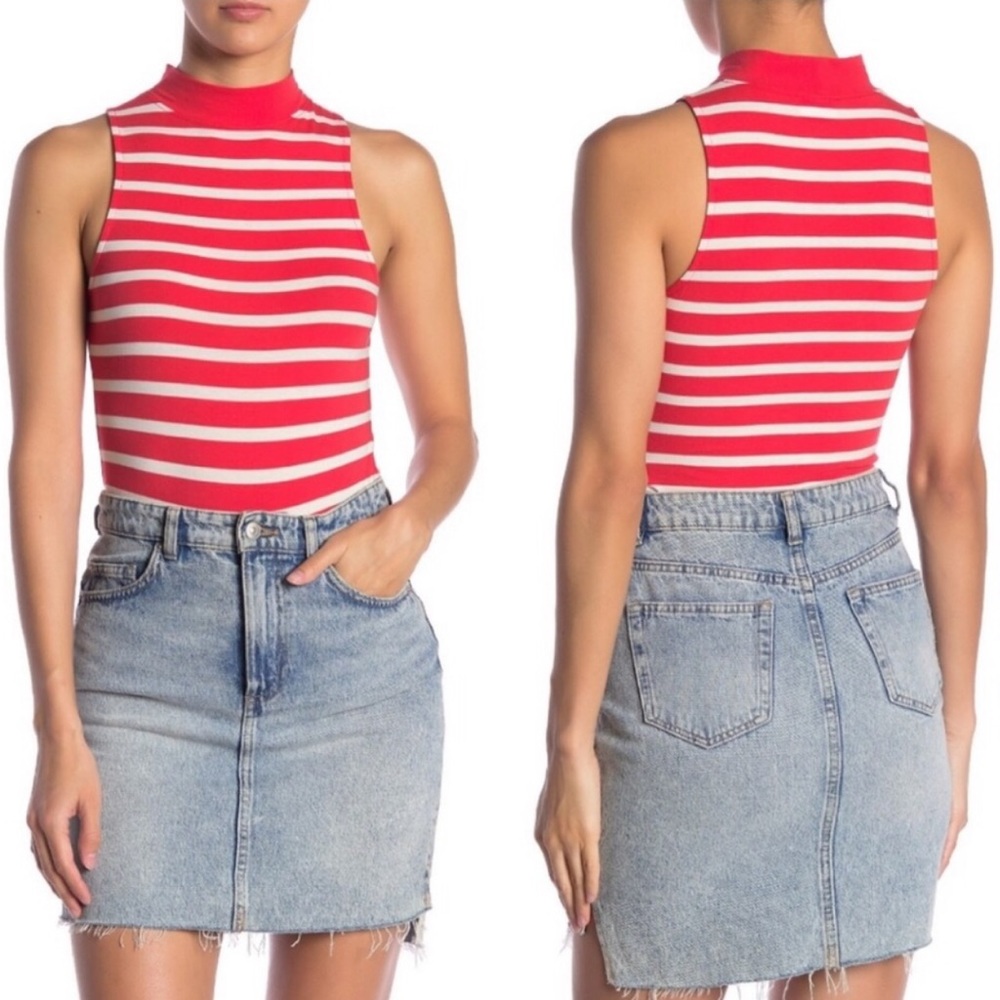 NWT Abound Bodysuit Red White Striped Mock Neck Nordstrom One Piece Nautical